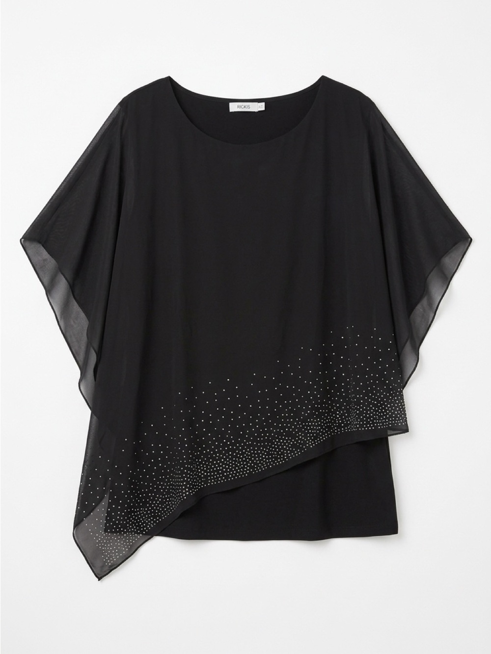 Rocca Black Asymmetric Rhinestone Overlay Top
